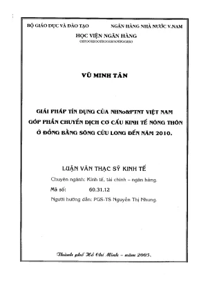 Luận văn giải pháp tín dụng của nhno ptnt việt nam góp phần chuyển dịch cơ cấu kinh tế nông thôn ở đồng bằng sông cửu long đến năm 2010