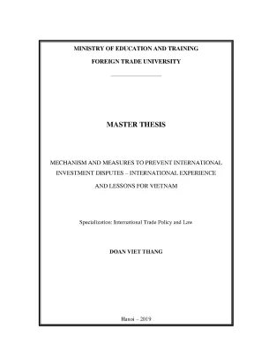 Luận văn mechanism and measures to prevent international investment disputes international experience and lessons for vietnam
