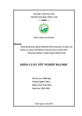 Luận văn tình hình mắc bệnh viêm đường sinh dục ở lợn nái nuôi tại trại ngô hồng gấm huyện lương sơn tỉnh hòa bình và biện pháp phòng trị
