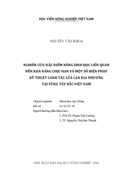 Luận văn nghiên cứu đặc điểm nông sinh học liên quan đến khả năng chịu hạn và một số biện pháp kỹ thuật canh tác lúa cạn địa phương tại vùng tây bắc việt nam
