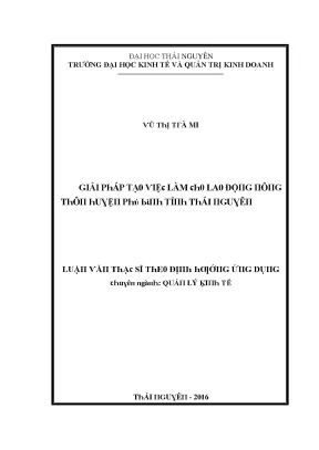 Luận văn giải pháp tạo việc làm cho lao động nông thôn huyện phú bình tỉnh thái nguyên