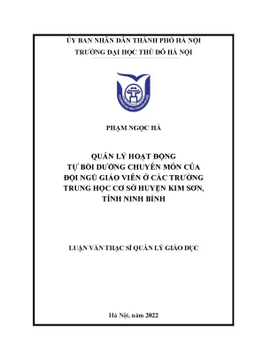 Quản lý hoạt động tự bồi dưỡng chuyên môn của đội ngũ giáo viên ở các trường thcs huyện kim sơn tỉnh ninh bình