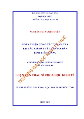 Luận văn hoàn thiện công tác thanh tra tại các cơ sở y tế trên địa bàn tỉnh tiền giang