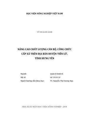 Luận văn nâng cao chất lượng cán bộ công chức cấp xã trên địa bàn huyện tiên lữ tỉnh hưng yên