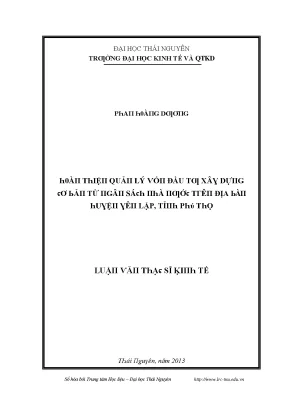 Luận văn hoàn thiện quản lý vốn đầu tư xây dựng cơ bản từ ngân sách nhà nước trên địa bàn huyện yên lập tỉnh phú thọ