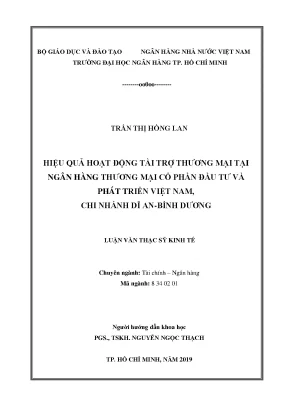 Luận văn hiệu quả hoạt động tài trợ thương mại tại ngân hàng thương mại cổ phần đầu tư và phát triển việt nam chỉ nhánh dĩ an bình dương