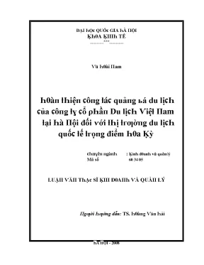 Luận văn hoàn thiện công tác quảng bá du lịch của công ty cổ phần du lịch việt nam tại hà nội đối với thị trường du lịch quốc tế trọng điểm hoa kỳ