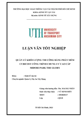 Quản lý khối lượng thi công bằng phần mềm cubicost công trình chung cư cao cấp midori park the glory