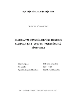 Luận văn đánh giá tác động của chương trình 135 giai đoạn 2012 2015 tại huyện sông mã tỉnh sơn la