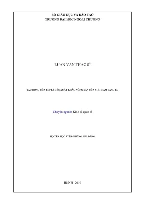 Luận văn tác động của evfta đến xuất khẩu nông sản của việt nam sang eu