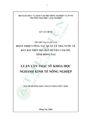 Hoàn thiện công tác quản lý nhà nước về đất đai trên địa bàn huyện cẩm mỹ tỉnh đồng nai