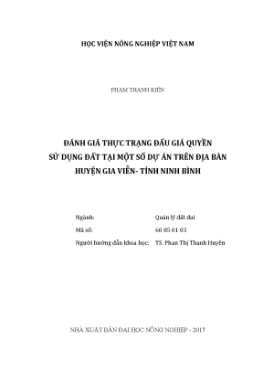 Luận văn đánh giá thực trạng đấu giá quyền sử dụng đất tại một số dự án trên địa bàn huyện gia viễn tỉnh ninh bình