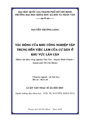 Tác động của khu công nghiệp tập trung đến việc làm của cư dân ở khu vực lân cận khảo sát khu công nghiệp tân tạo huyện bình chánh thành phố hồ chí minh