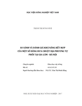 Luận văn so sánh và đánh giá khả năng kết hợp của một số dòng dưa chuột địa phương tự phối tại gia lâm hà nội