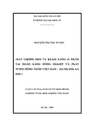 Luận văn chất lượng dịch vụ khách hàng cá nhân tại ngân hàng nông nghiệp và phát triển nông thôn việt nam chi nhánh hà nội 1