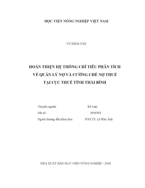 Luận văn hoàn thiện hệ thống chỉ tiêu phân tích về quản lý nợ và cưỡng chế nợ thuế tại cục thuế tỉnh thái bình