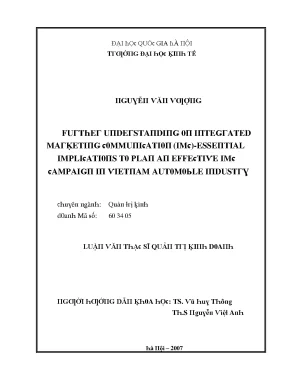 Further understanding on integrated marketing communication imc essential implications to plan an effective imc campaign in vietnam automobile industry