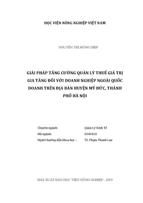Luận văn giải pháp tăng cường quản lý thuế giá trị gia tăng đối với doanh nghiệp ngoài quốc doanh trên địa bàn huyện mỹ đức thành phố hà nội