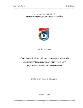 Luận văn thạc sĩ tổng hợp và đánh giá hoạt tính quang xúc tác của hệ oxit ti bi o cho phản ứng phân hủy một số dung môi hữu cơ ô nhiễm vnu lvts08w
