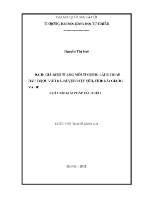 Luận văn thạc sĩ đánh giá hiện trạng môi trường làng nghề nấu rượu vân hà huyện việt yên tỉnh bắc giang và đề xuất giải pháp cải thiện vnu lvts004