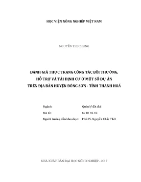 Luận văn đánh giá thực trạng công tác bồi thường hỗ trợ và tái định cư ở một số dự án trên địa bàn huyện đông sơn tỉnh thanh hóa