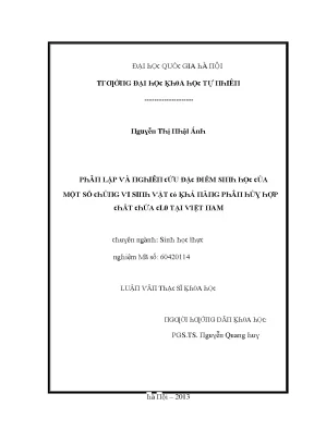 Luận văn thạc sĩ phân lập và nghiên cứu đặc điểm sinh học của một số chủng vi sinh vật có khả năng phân hủy hợp chất chứa clo tại việt nam vnu lvts09