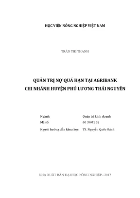 Luận văn quản trị nợ quá hạn tại agribank chi nhánh huyện phú lương thái nguyên