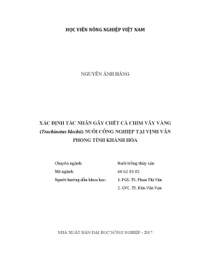 Luận văn xác định tác nhân gây chết cá chim vây vàng trachinotus blochii nuôi công nghiệp tại vịnh vân phong tỉnh khánh hòa