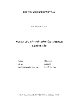 Luận văn nghiên cứu kỹ thuật bảo tồn tinh dịch gà đông tảo