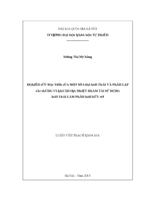 Nghiên cứu đặc tính của một số loại bùn thải và phân lập các chủng vi khuẩn ưa nhiệt nhằm tái sử dụng bùn thải làm phân bón hữu cơ vnu lvts09