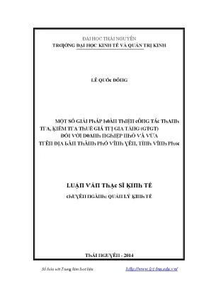 Luận văn một số giải pháp hoàn thiện công tác thanh tra kiểm tra thuế giá trị gia tăng gtgt đối với doanh nghiệp nhỏ và vừa trên địa bàn thành phố vĩnh yên tỉnh vĩnh phúc