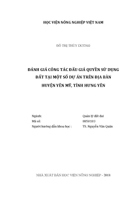 Luận văn đánh giá công tác đấu giá quyền sử dụng đất trại một số dự án trên địa bàn huyện yên mỹ tỉnh hưng yên