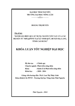 Luận văn đánh giá hiệu quả sử dụng nguồn vốn vay của các hộ dân từ nhn ptnt tại xã vinh quý huyện hạ lang tỉnh cao bằng