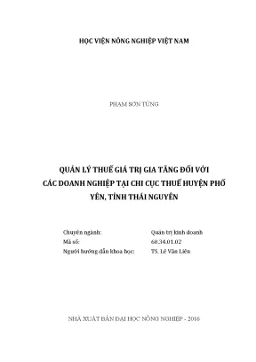 Luận văn quản lý thuế giá trị gia tăng đối vớicác doanh nghiệp tại chi cục thuế huyện phổ yên tỉnh thái nguyên