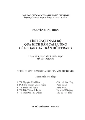 Tính cách nam bộ qua kịch bản cải lương của soạn giả trần hữu trang