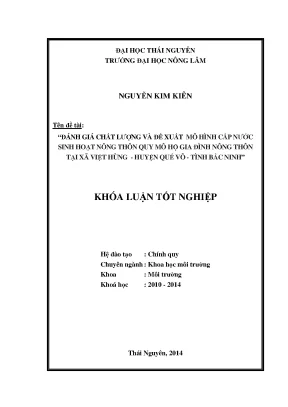 Luận văn đánh giá chất lượng và đề xuất mô hình cấp nước sinh hoạt quy mô hộ gia đình nông thôn tại xã việt hùng huyện quế võ tỉnh bắc ninh
