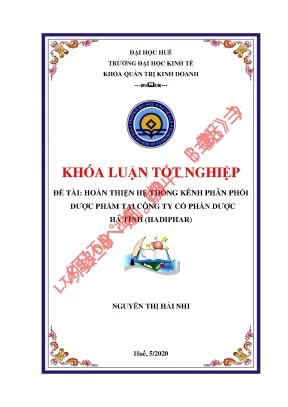 Luận văn hoàn thiện hệ thống kênh phân phối dược phẩm tại công ty cổ phần dược hà tĩnh hadiphar
