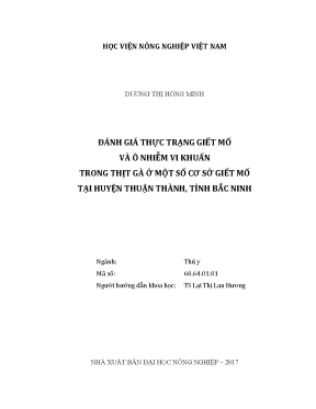 Luận văn đánh giá thực trạng giết mổ và ô nhiễm vi khuẩn trong thịt gà ở một số cơ sở giết mổ tại huyện thuận thành tỉnh bắc ninh