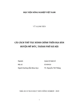 Luận văn cải cách thủ tục hành chính trên địa bàn huyện mỹ đức thành phố hà nội