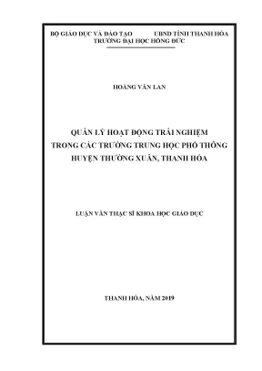 Quản lý hoạt động trải nghiệm trong các trường trung học phổ thông huyện thường xuân thanh hóa