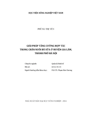 Luận văn giải pháp tăng cường hợp tác trong chăn nuôi bò sữa ở huyện gia lâm thành phố hà nội