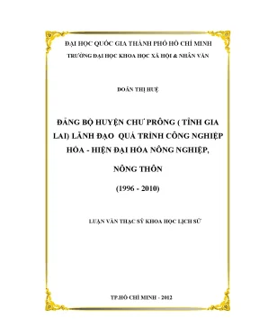 Đảng bộ huyện chư prông tỉnh gia lai lãnh đạo quá trình công nghiệp hóa hiện đại hóa nông nghiệp nông thôn 1996 2010