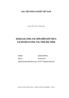 Luận văn đánh giá công tác dồn điền đổi thửa tại huyện lương tài tỉnh bắc ninh