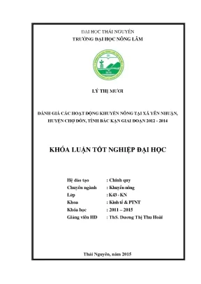 Luận văn đánh giá các hoạt động khuyến nông tại xã yên nhuận huyện chợ đồn tỉnh bắc kạn