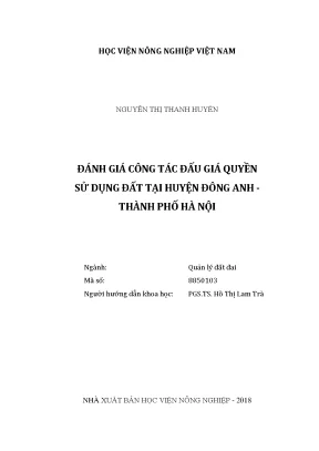 Luận văn đánh giá công tác đấu giá quyền sử dụng đất tại huyện đông anh thành phố hà nội