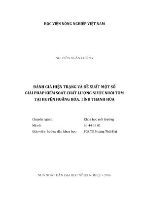 Luận văn đánh giá hiện trạng và đề xuất một số giải pháp kiểm soát chất lượng nước nuôi tôm tại huyện hoằng hóa tỉnh thanh hóa