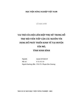Vai trò của hội lhpn trong hỗ trợ hội viên tiếp cận các nguồn vốn tín dụng để phát triển kinh tế tại huyện yên mô