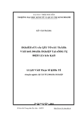 Luận văn nghiên cứu các yếu tố cấu thành văn hóa doanh nghiệp tại công ty điện lực bắc kạn