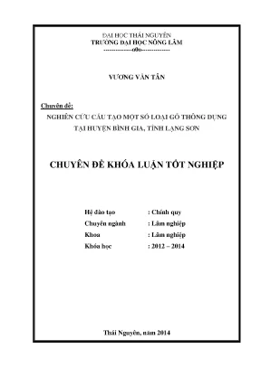 Luận văn nghiên cứu cấu tạo một số loại gỗ thông dụng tại huyện bình gia tỉnh lạng sơn