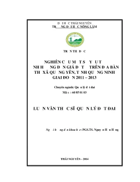 Luận văn nghiên cứu một số yếu tố ảnh hưởng đến giá đất ở trên địa bàn thị xã quảng yên tỉnh quảng ninh giai đoạn 2011 2013
